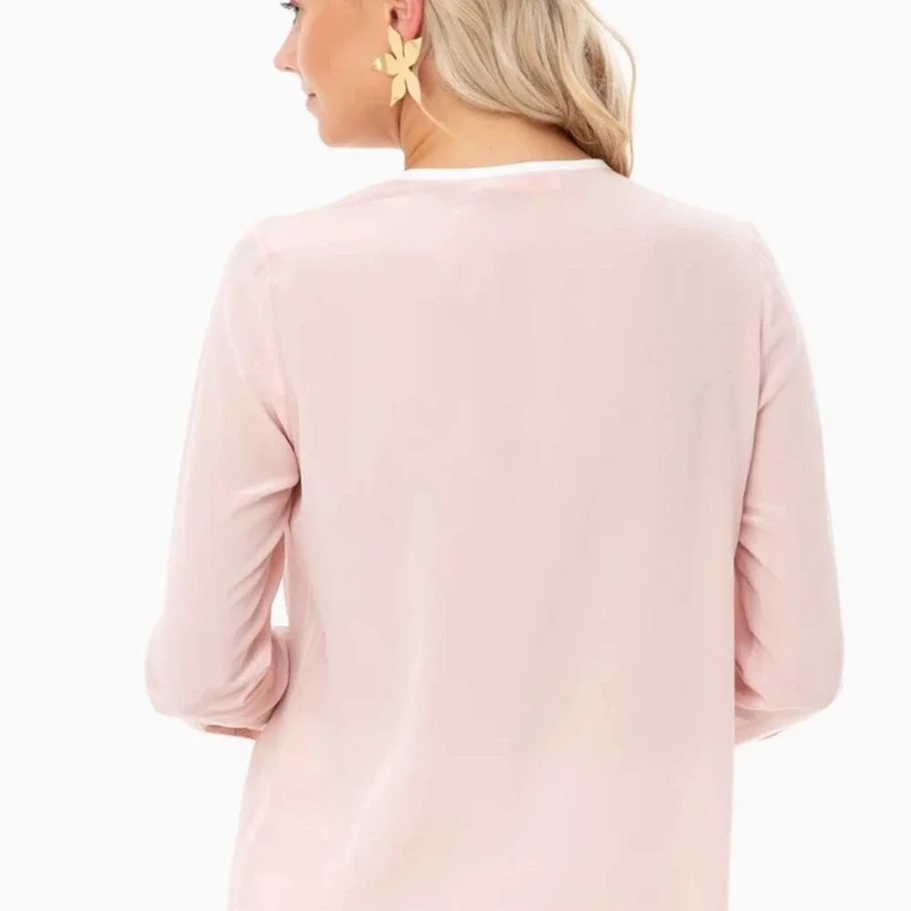 Tory Burch Mineral Pink & White Tie Front Top Medium